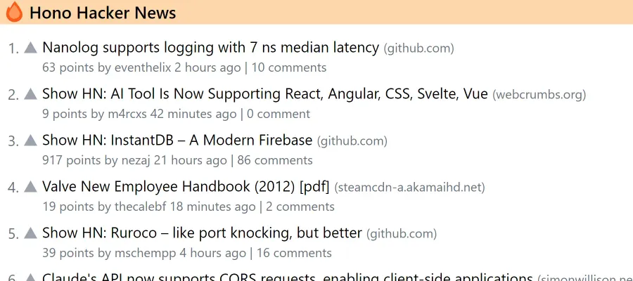 Hono Hacker News Sample Image